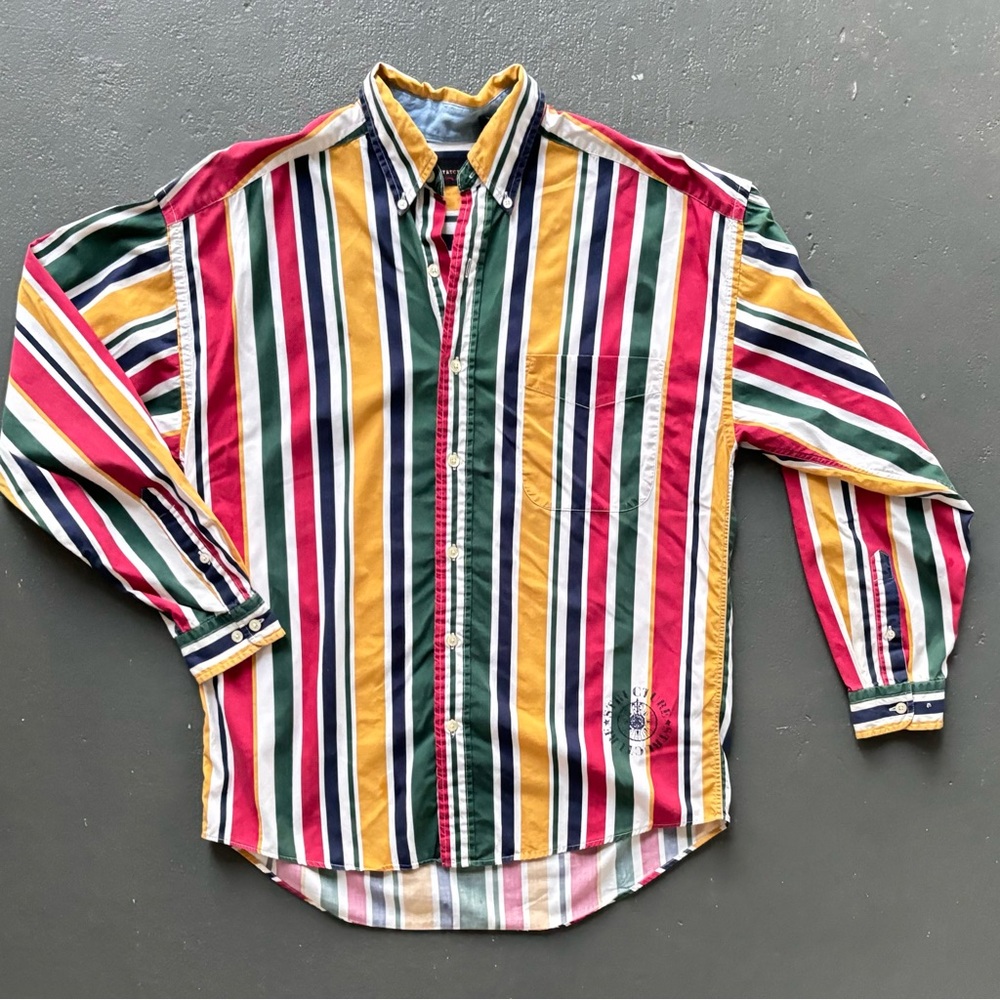 STRUCTURE 90’s Fashion Retro Color Block Stripe Printed Loose Long Sleeve Shirt